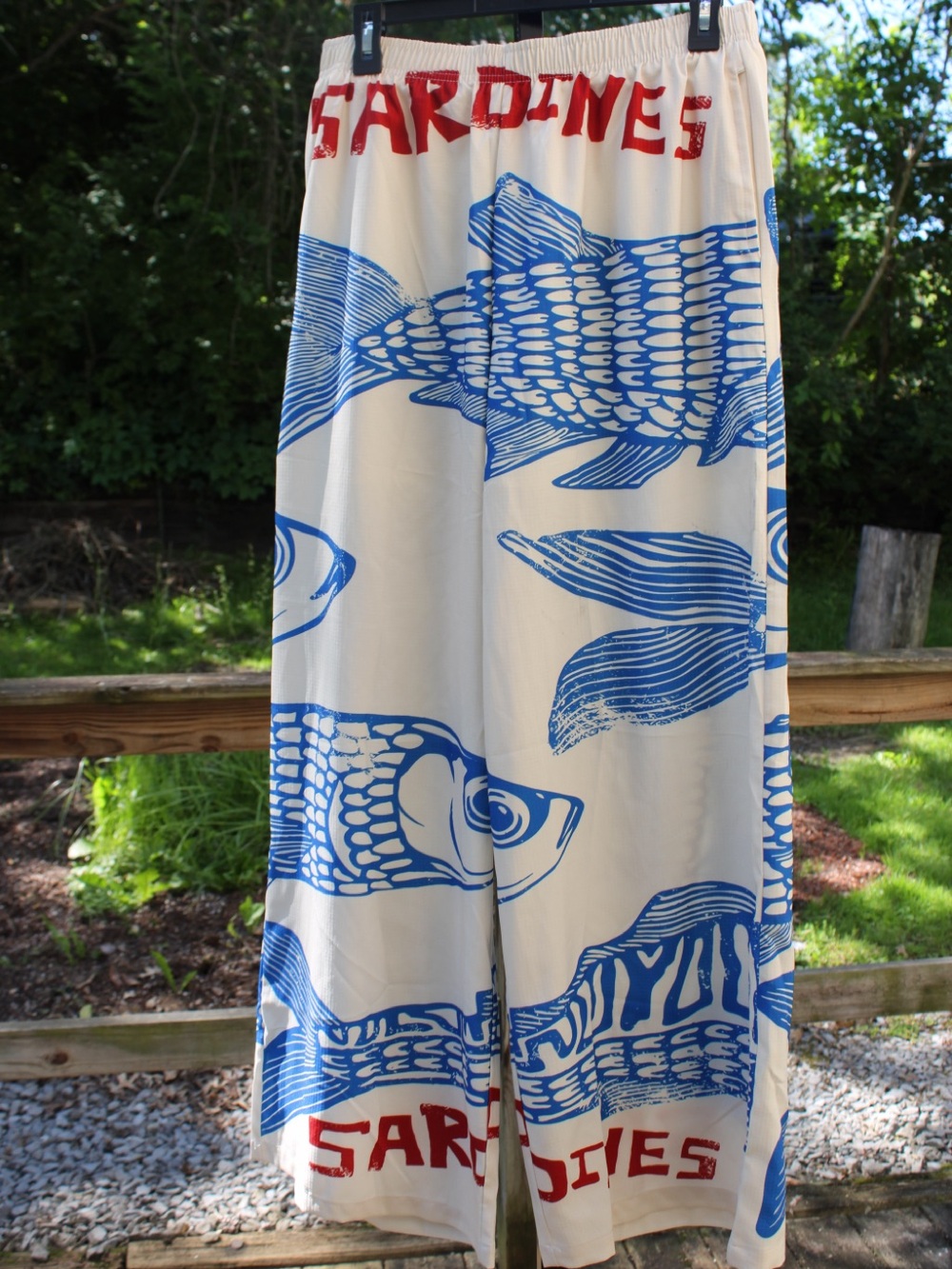 Sardines Print Wide Leg Pants - Blue on Cream